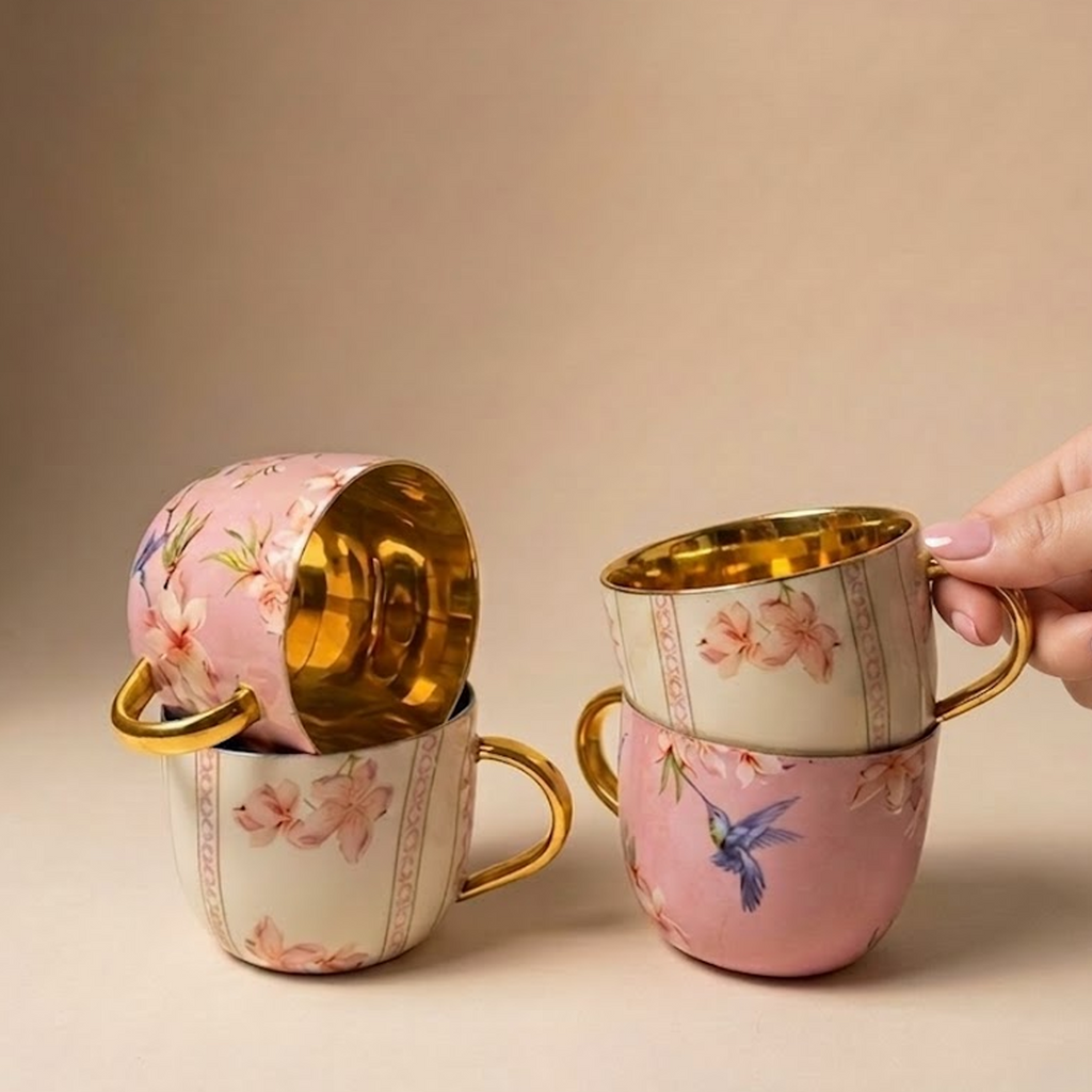 Humming Tea Cups | Set of 4 | Pink & White