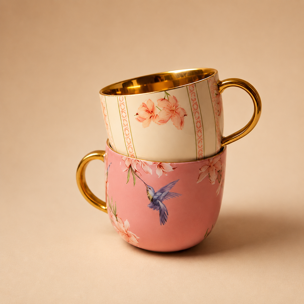 Humming Tea Cups | Set of 2 | Pink & White