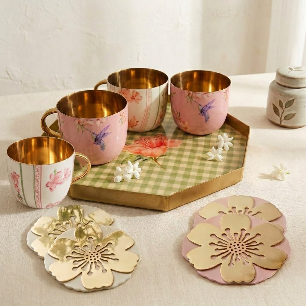 Gilded Tea Set with Coasters |  Gift Box  | Set of 9